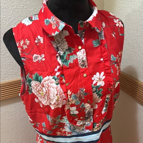 River Island NWT Size UK 16 Floral Red Sleeveless Dress!!! - Picture 2 of 11